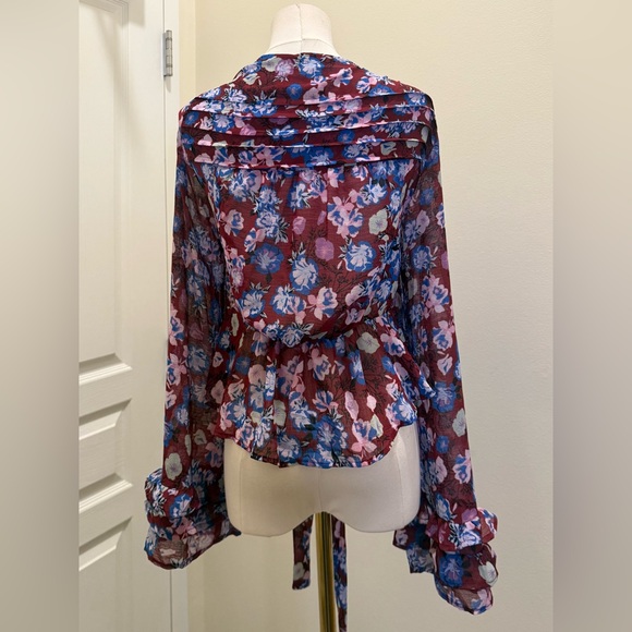 Boho Free People Maybel Floral Tie Front Blouse - Picture 5 of 6